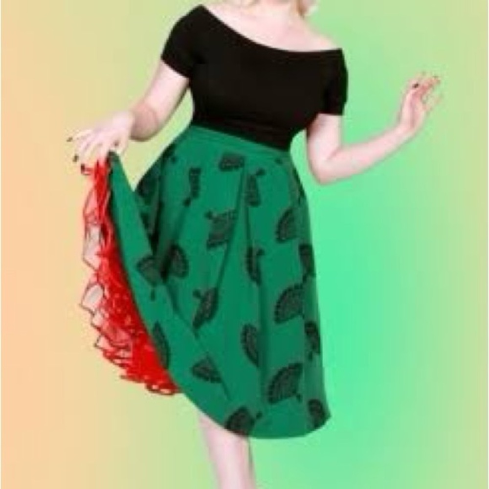 🪭 Bettie Page Emerald Fanny Swing Circle Retro Pinup Skirt